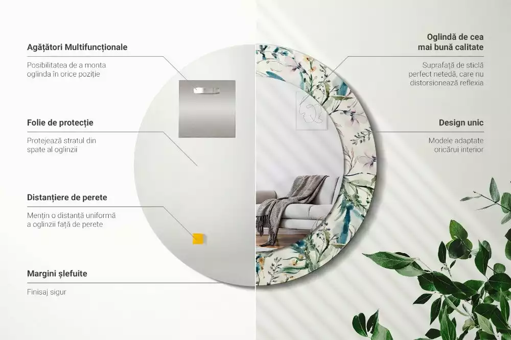 Kerek tükör fali dísz Akvarell virágok