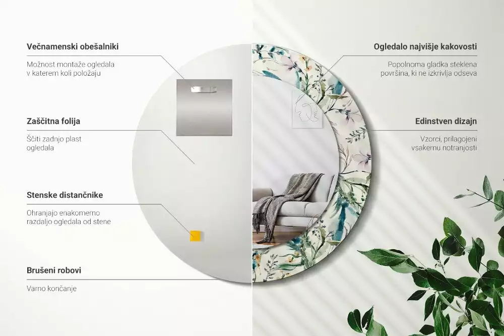 Kerek tükör fali dísz Akvarell virágok