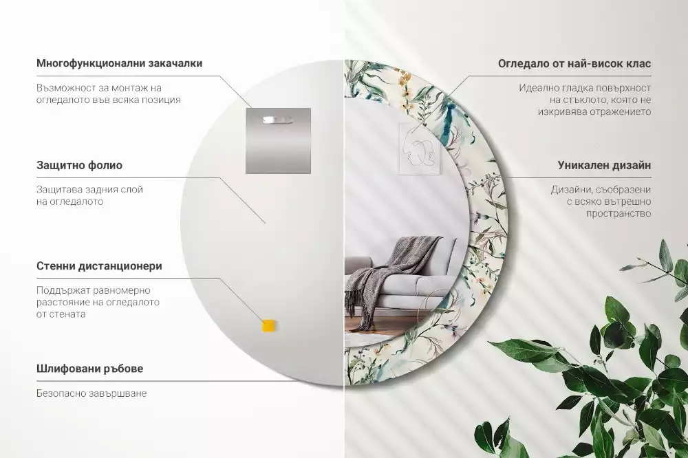 Kerek tükör fali dísz Akvarell virágok