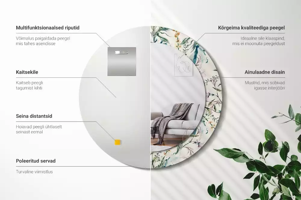 Kerek tükör fali dísz Akvarell virágok