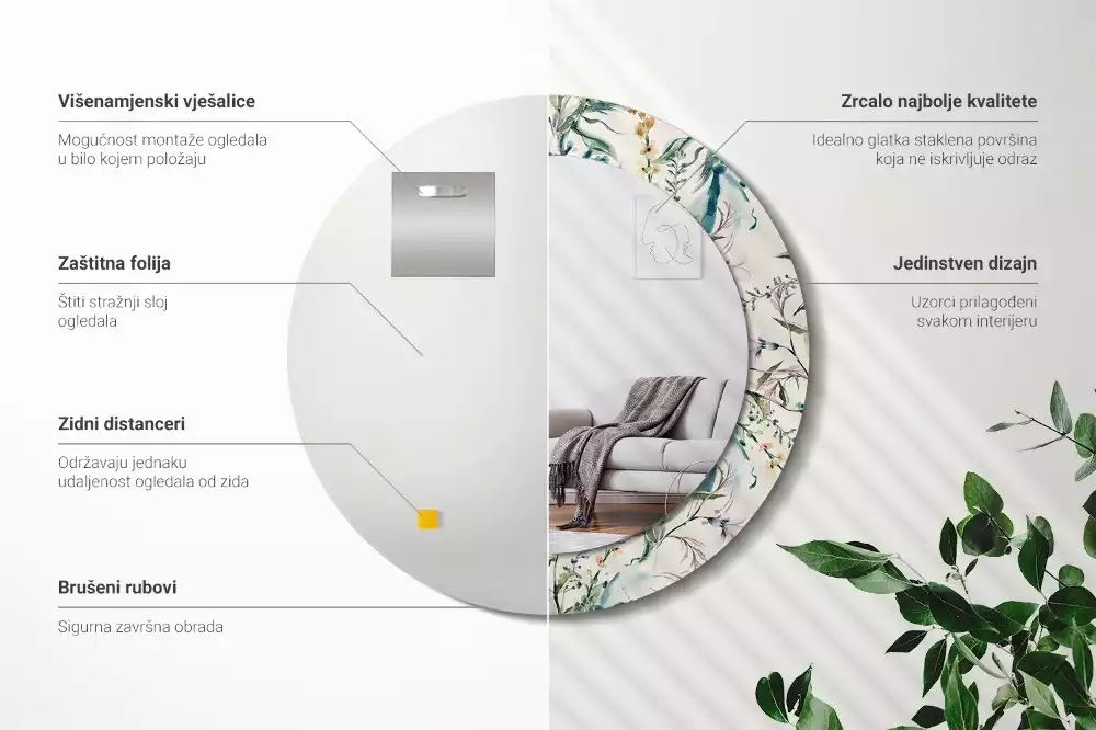 Kerek tükör fali dísz Akvarell virágok