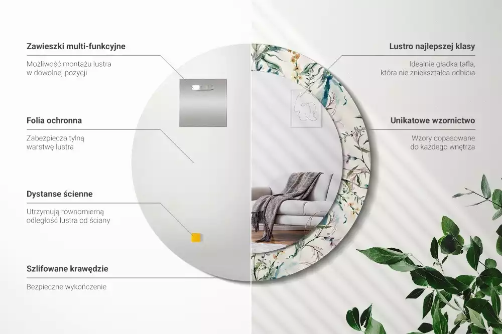 Kerek tükör fali dísz Akvarell virágok