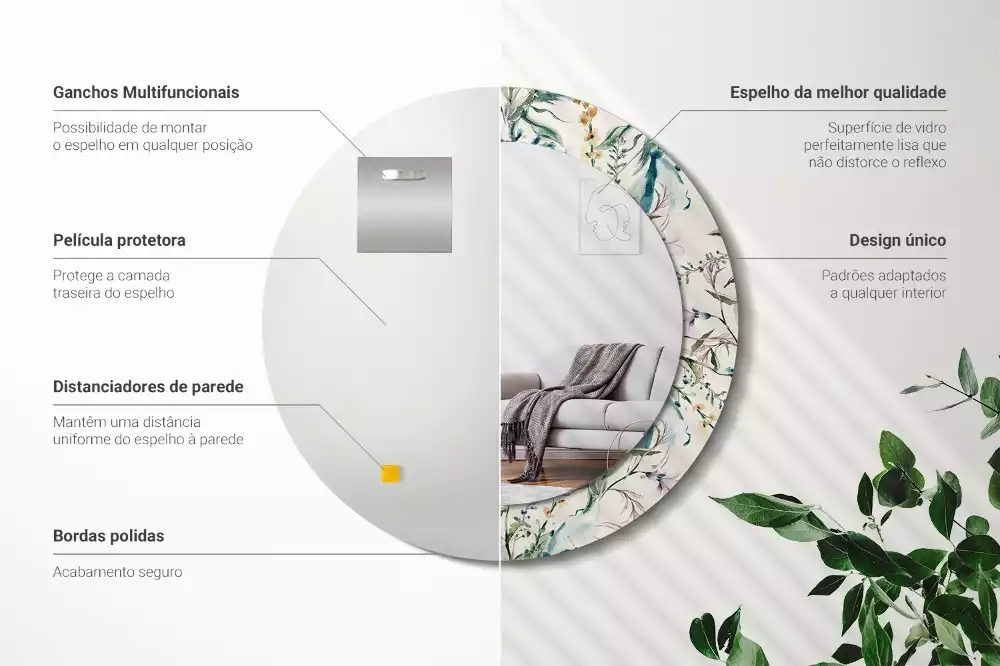 Kerek tükör fali dísz Akvarell virágok