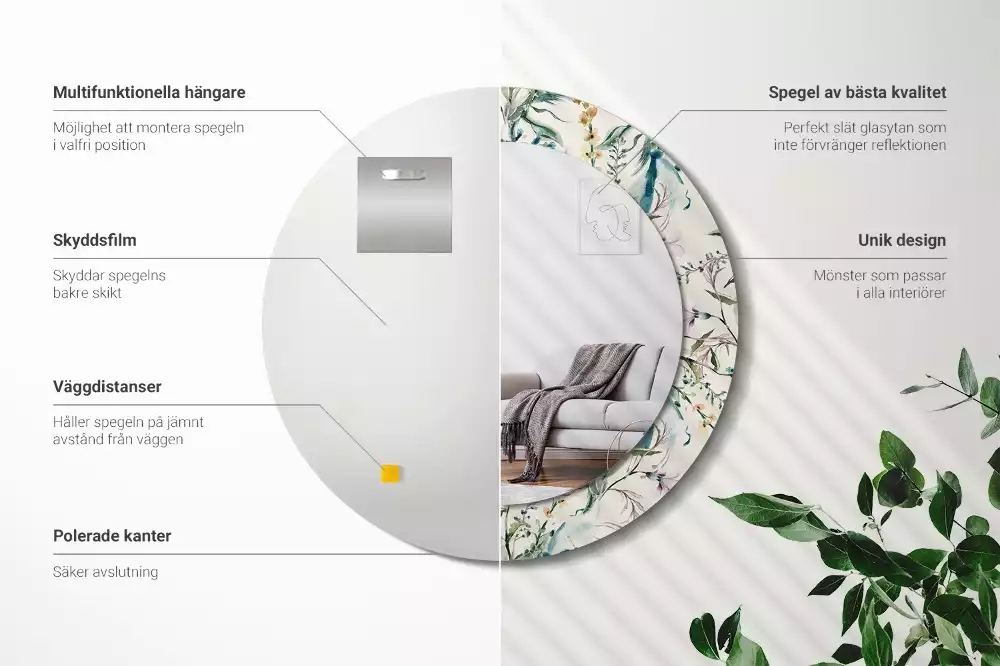 Kerek tükör fali dísz Akvarell virágok