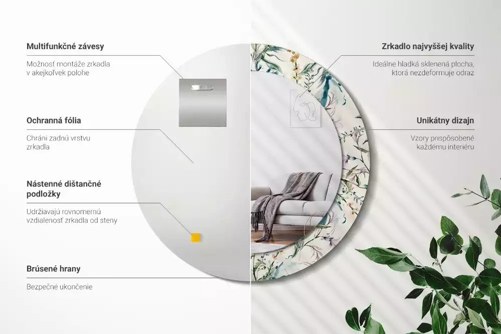 Kerek tükör fali dísz Akvarell virágok