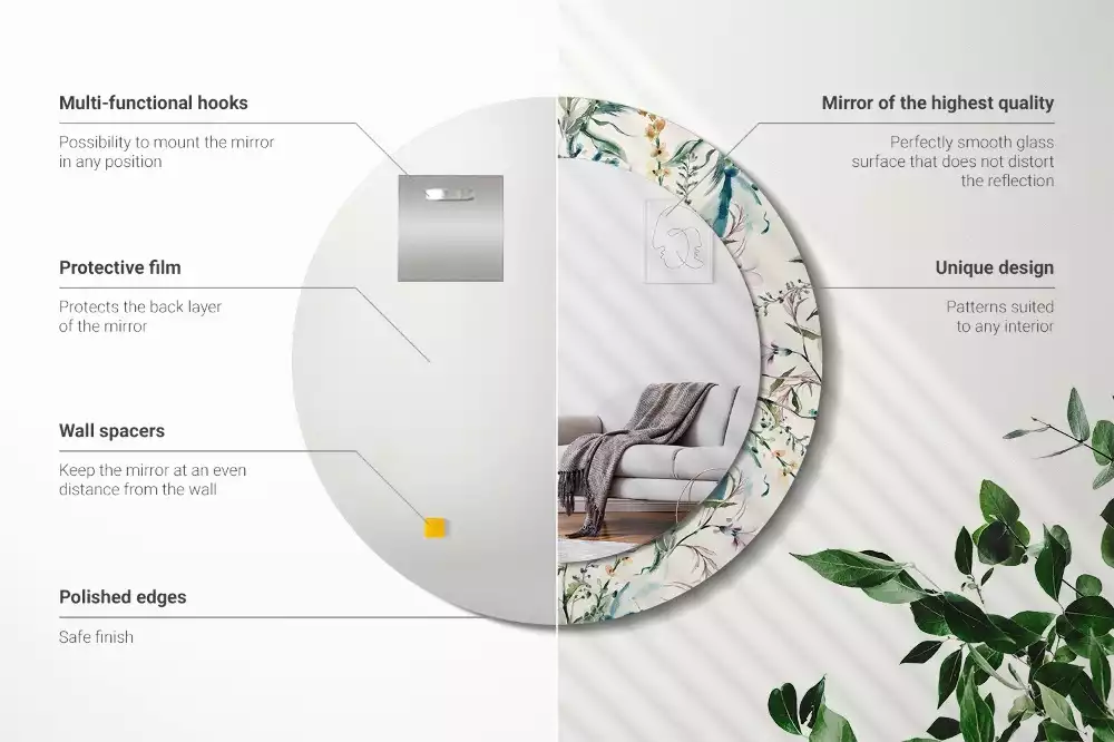 Kerek tükör fali dísz Akvarell virágok