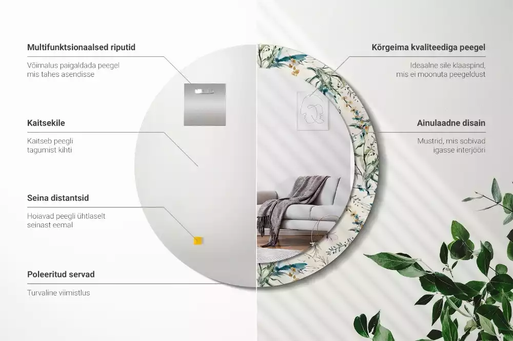 Kerek tükör fali dísz Akvarell virágok