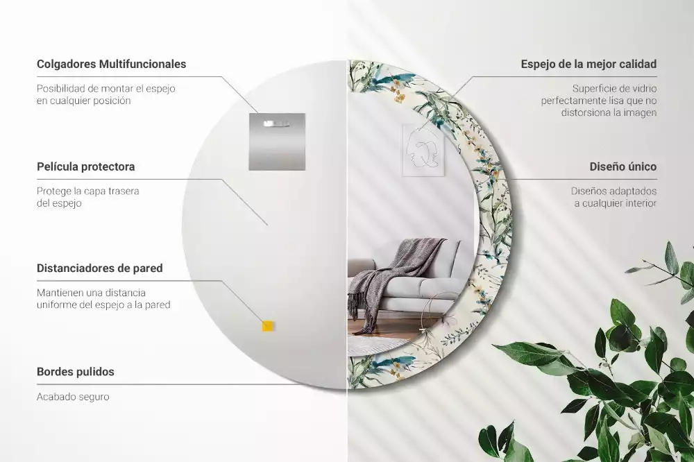 Kerek tükör fali dísz Akvarell virágok