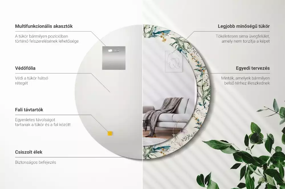 Kerek tükör fali dísz Akvarell virágok