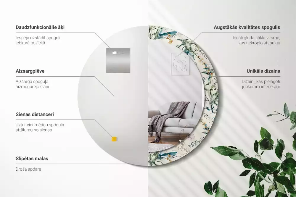 Kerek tükör fali dísz Akvarell virágok