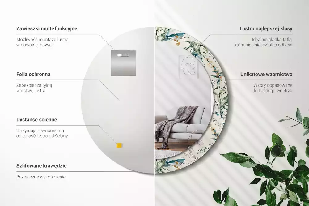 Kerek tükör fali dísz Akvarell virágok