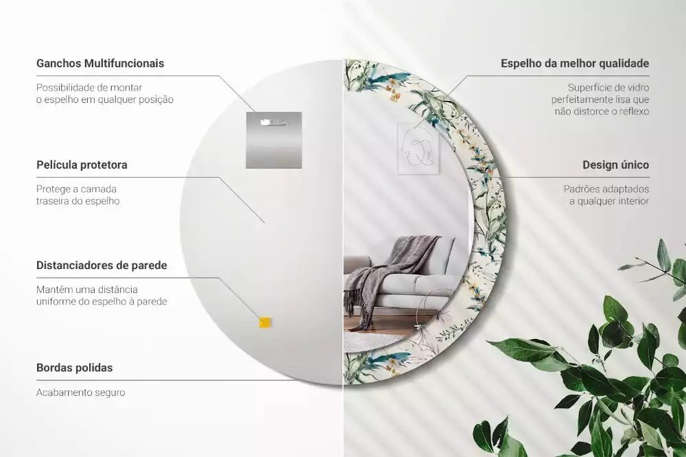 Kerek tükör fali dísz Akvarell virágok