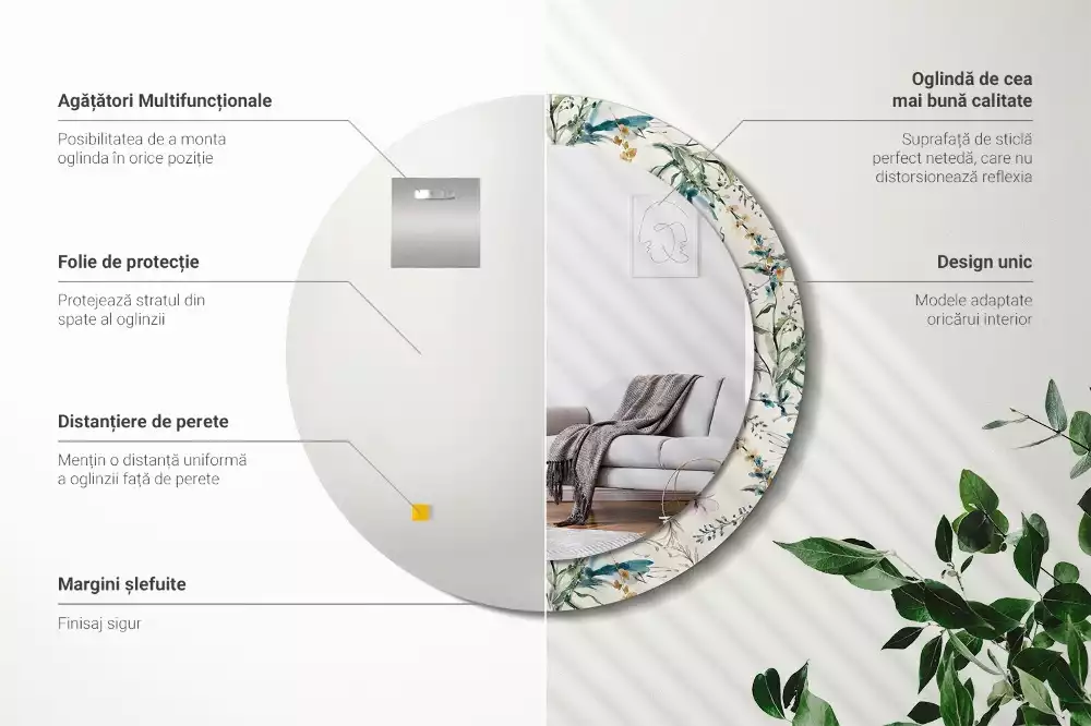 Kerek tükör fali dísz Akvarell virágok