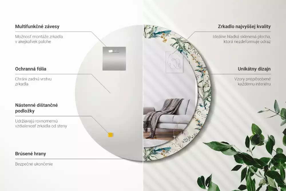 Kerek tükör fali dísz Akvarell virágok