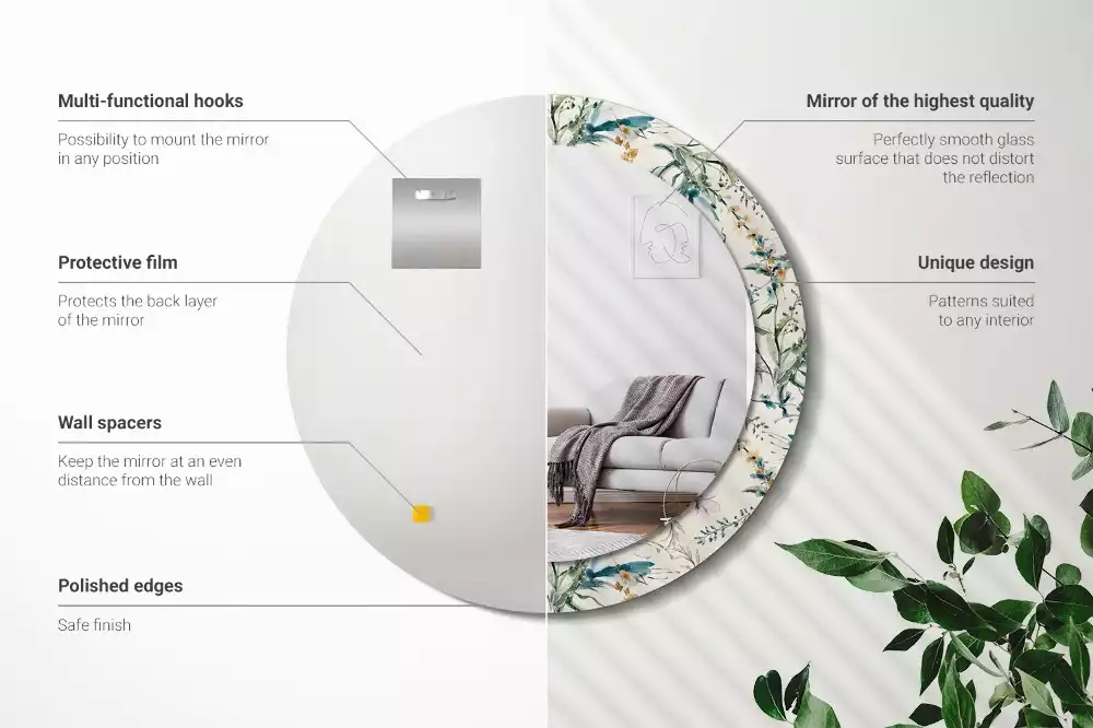 Kerek tükör fali dísz Akvarell virágok