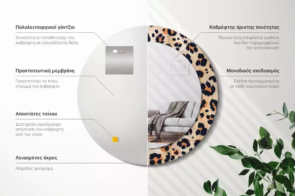 Kerek tükör fali dísz Foltos minta