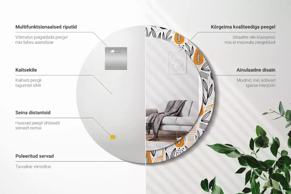 Kerek tükör fali dísz papaya