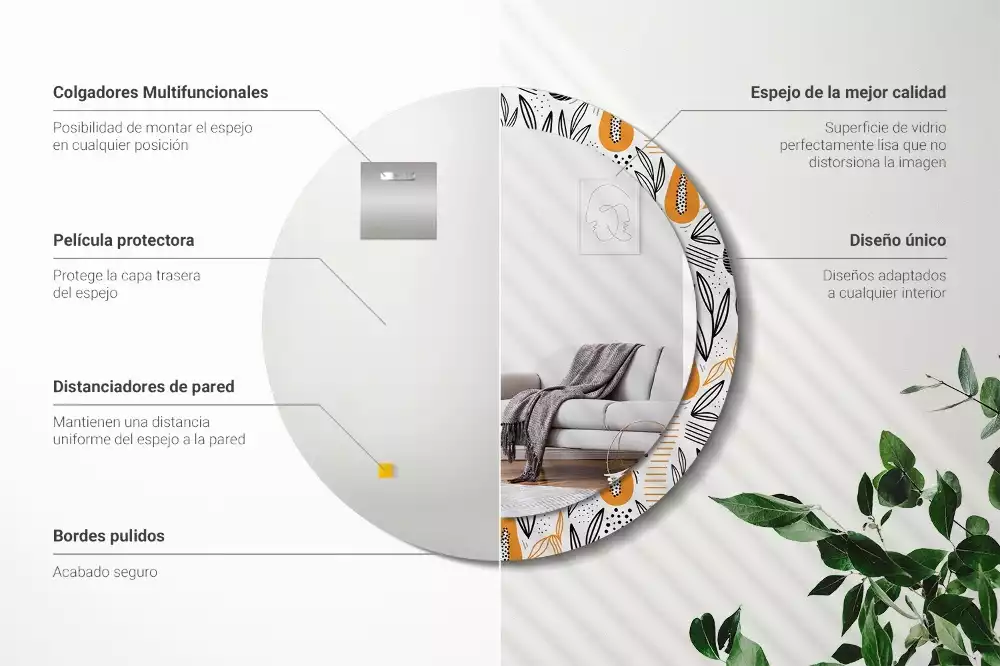 Kerek tükör fali dísz papaya