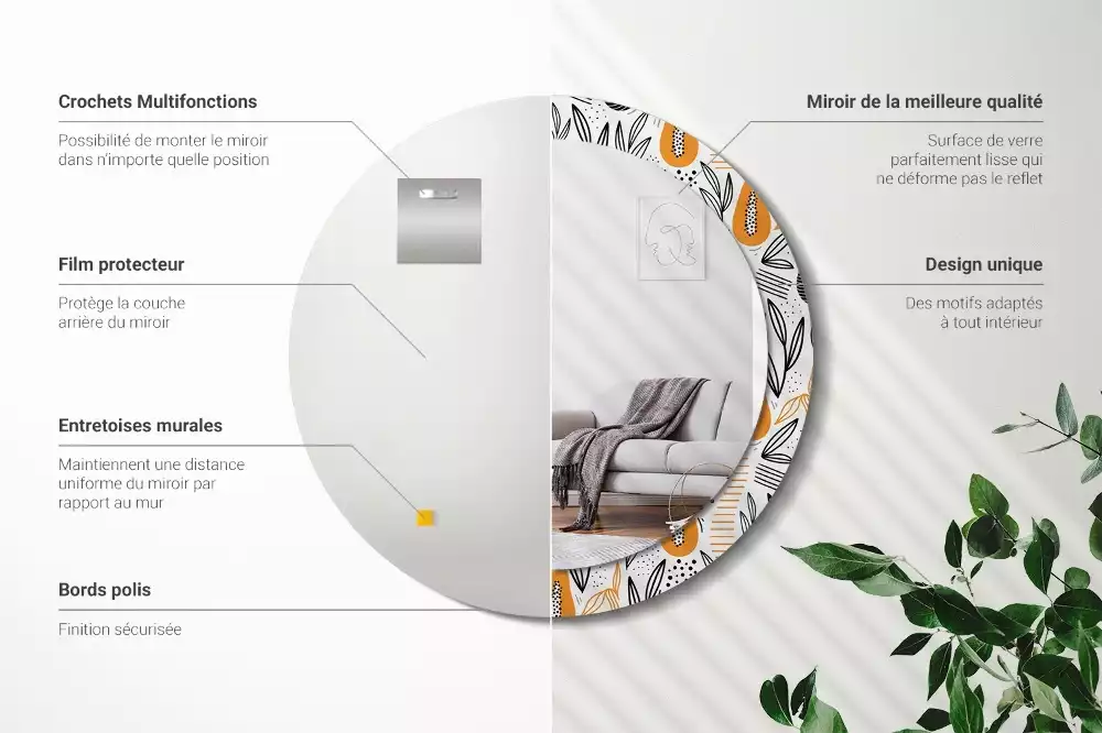 Kerek tükör fali dísz papaya