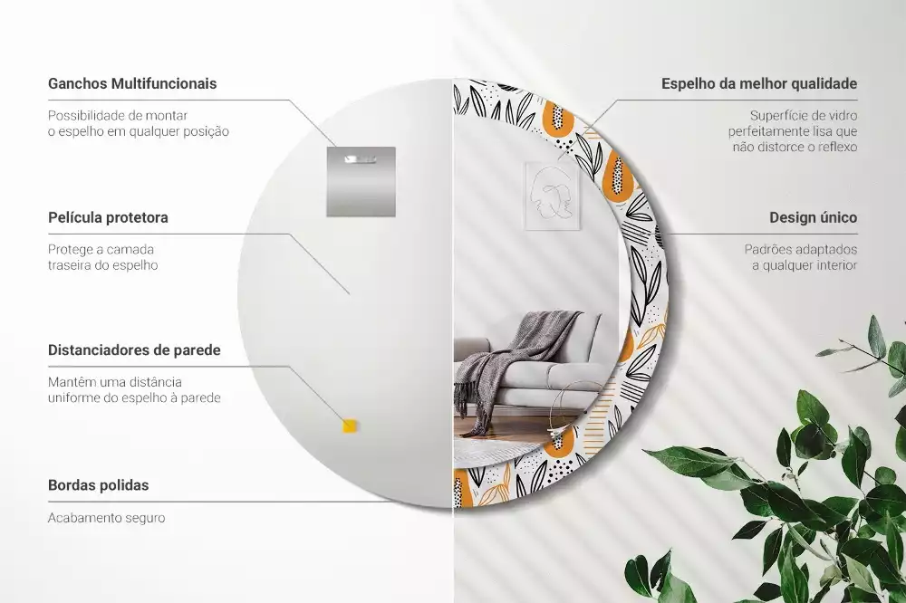 Kerek tükör fali dísz papaya