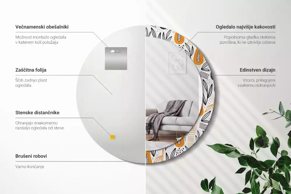 Kerek tükör fali dísz papaya