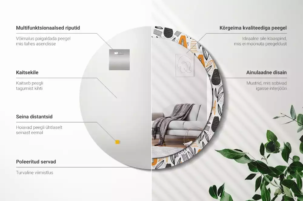 Kerek tükör fali dísz papaya