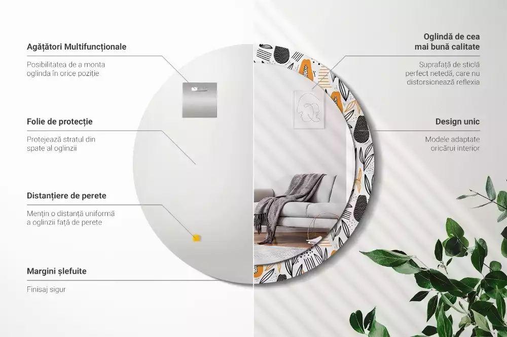 Kerek tükör fali dísz papaya