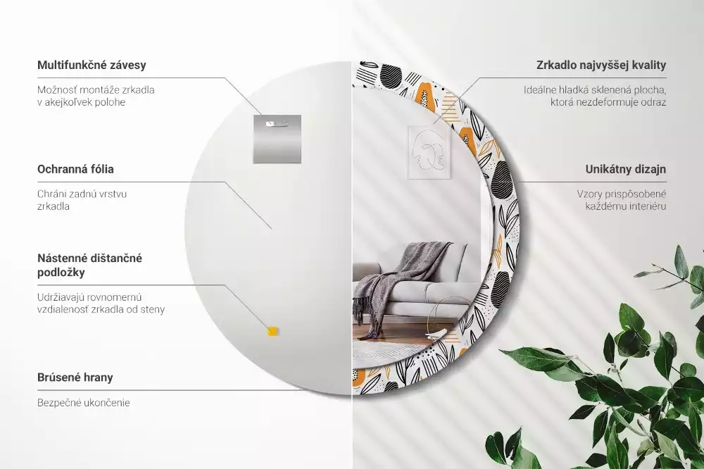 Kerek tükör fali dísz papaya