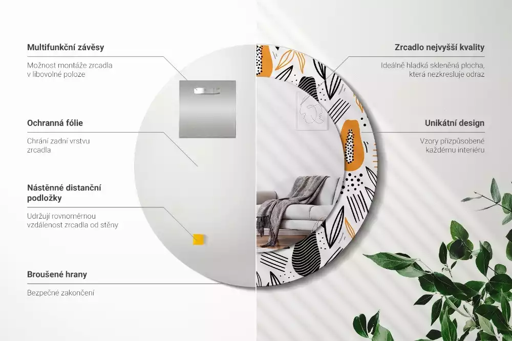 Kerek tükör fali dísz papaya