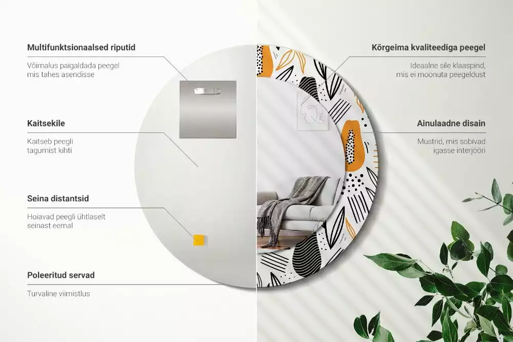 Kerek tükör fali dísz papaya