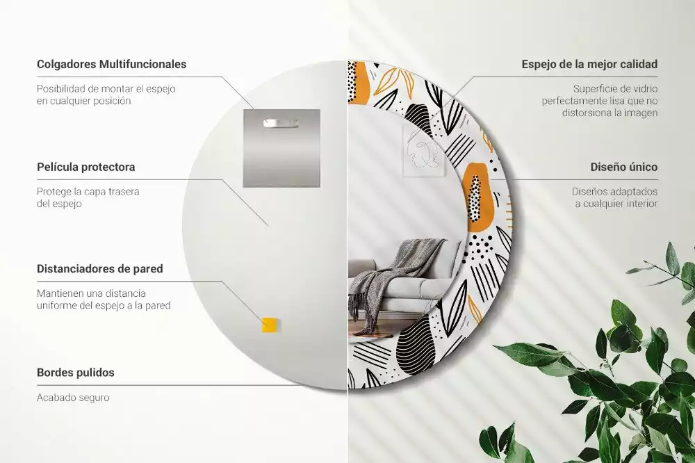 Kerek tükör fali dísz papaya