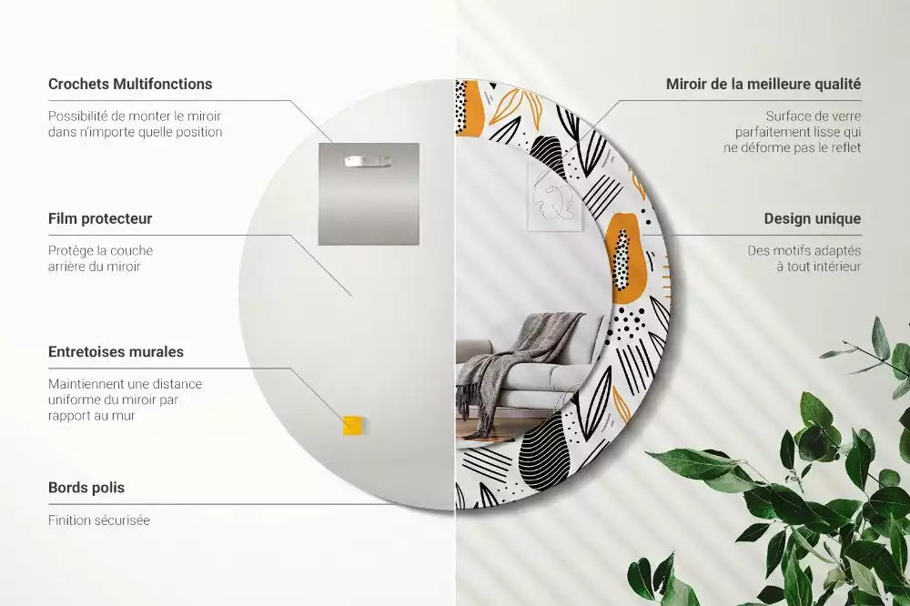 Kerek tükör fali dísz papaya