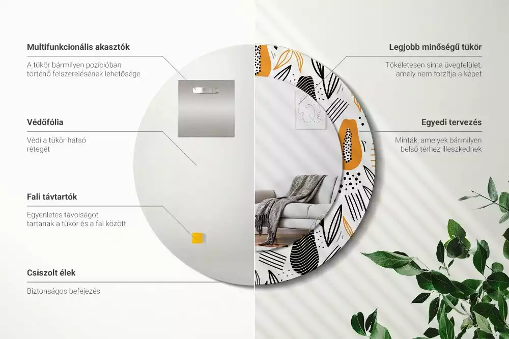 Kerek tükör fali dísz papaya