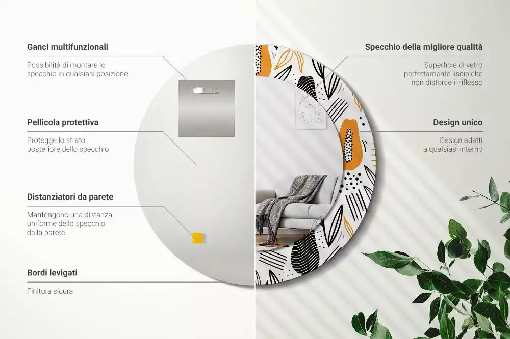 Kerek tükör fali dísz papaya