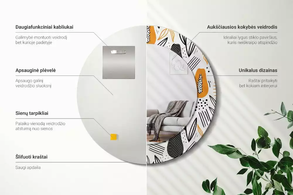 Kerek tükör fali dísz papaya