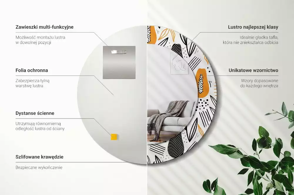 Kerek tükör fali dísz papaya