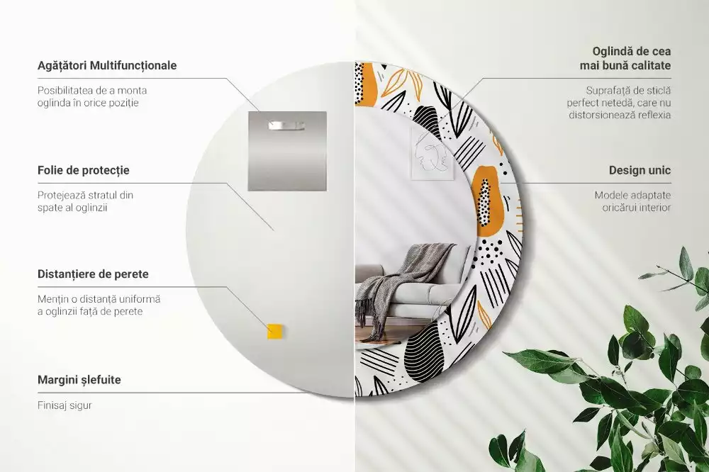 Kerek tükör fali dísz papaya