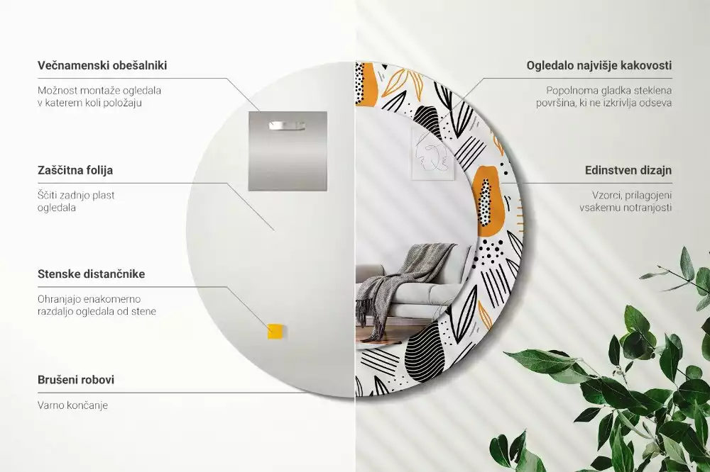 Kerek tükör fali dísz papaya