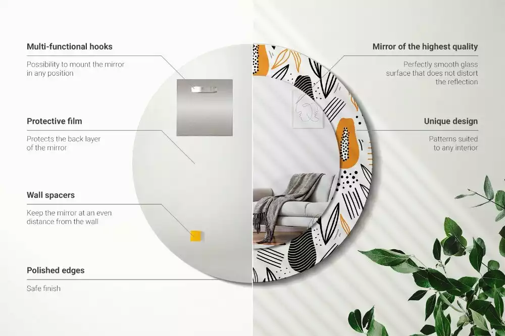 Kerek tükör fali dísz papaya