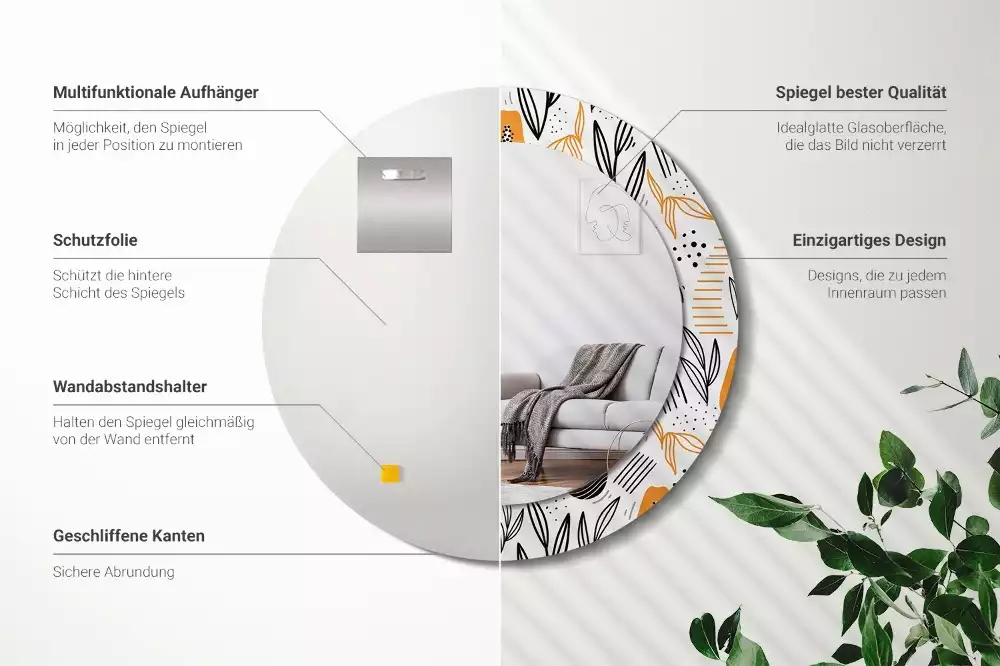 Kerek tükör fali dísz papaya