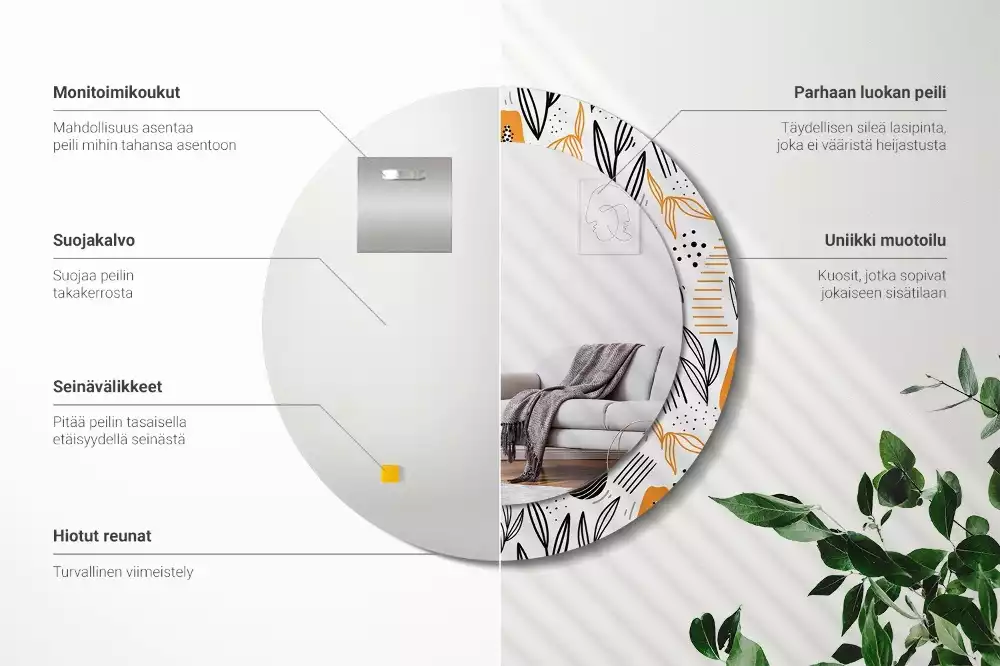 Kerek tükör fali dísz papaya