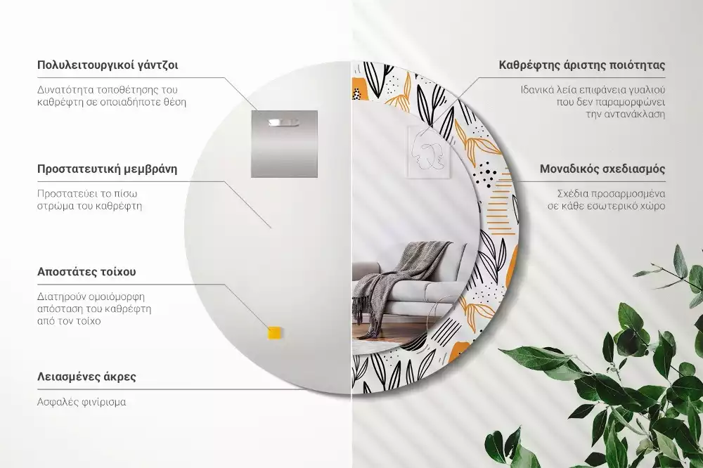 Kerek tükör fali dísz papaya