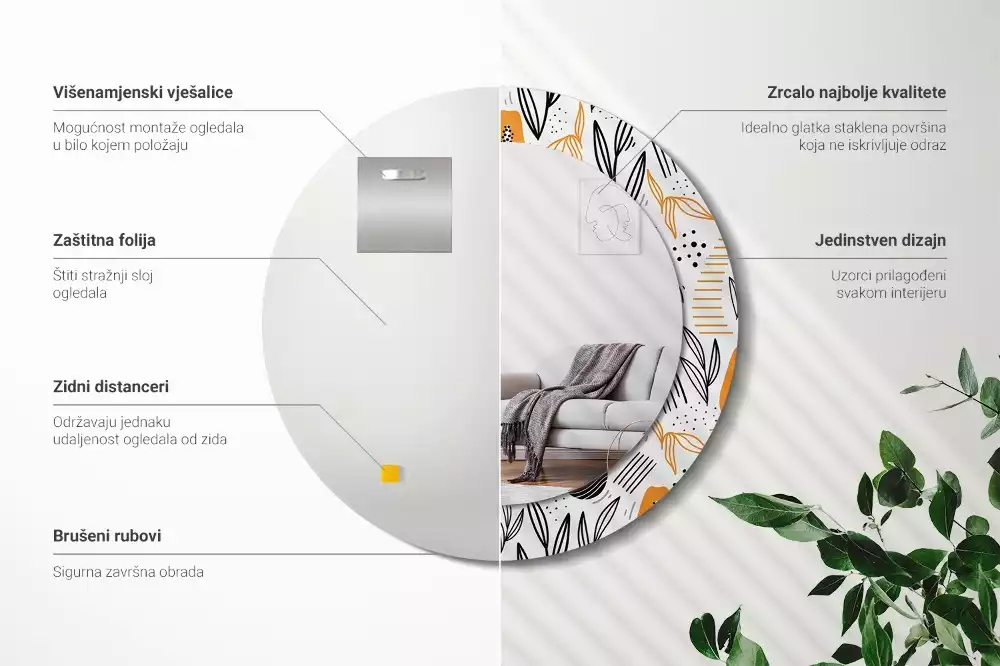 Kerek tükör fali dísz papaya