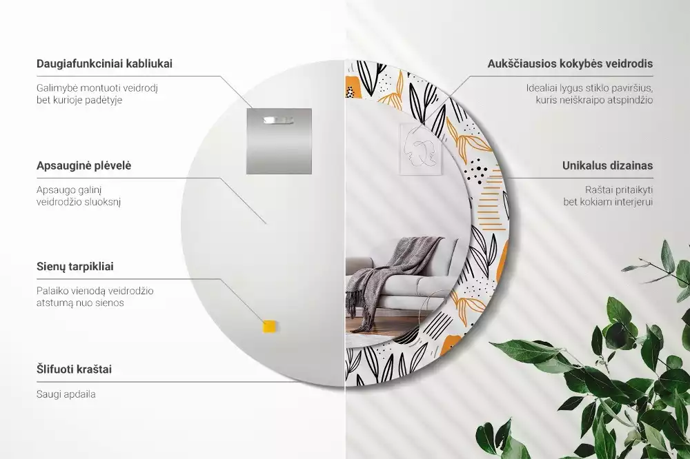 Kerek tükör fali dísz papaya