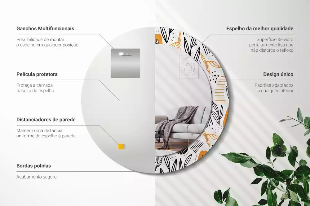 Kerek tükör fali dísz papaya