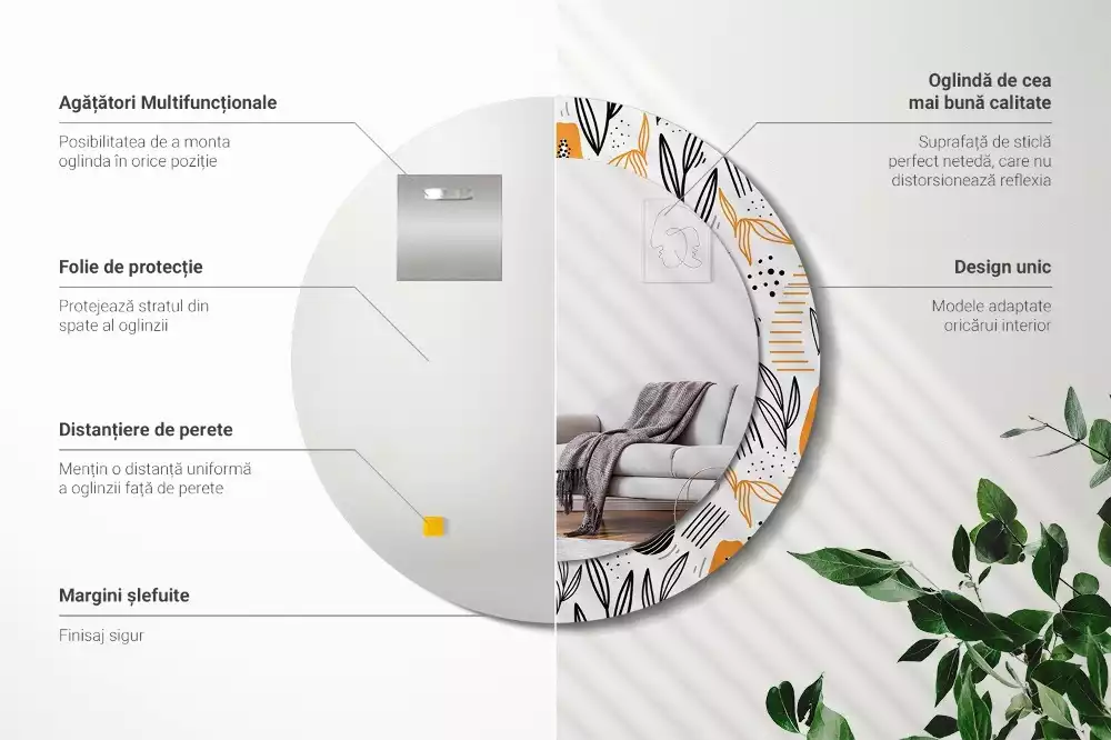 Kerek tükör fali dísz papaya