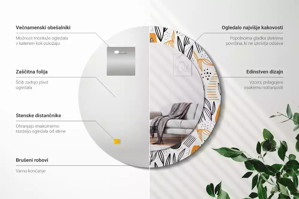 Kerek tükör fali dísz papaya