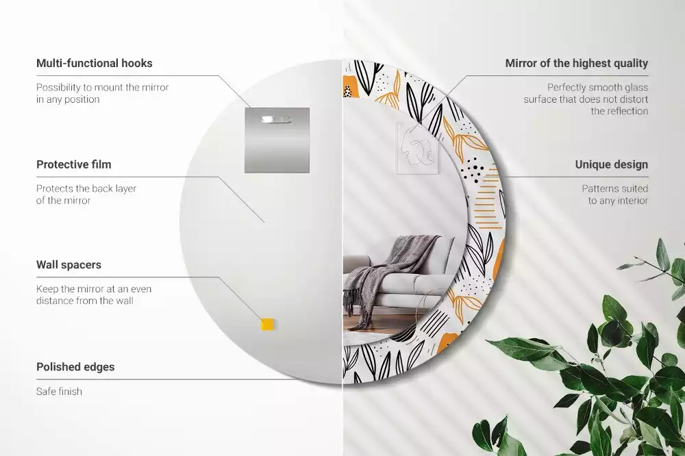 Kerek tükör fali dísz papaya