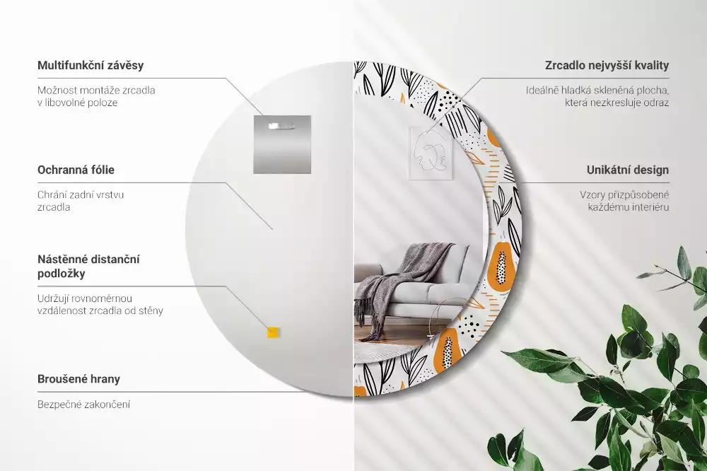 Kerek tükör fali dísz papaya