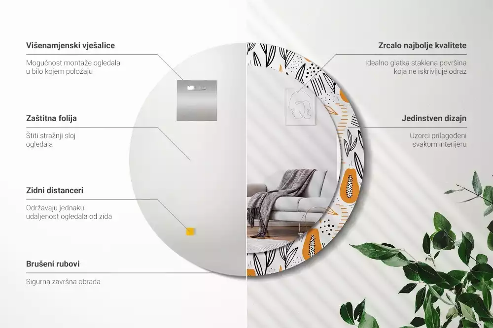 Kerek tükör fali dísz papaya